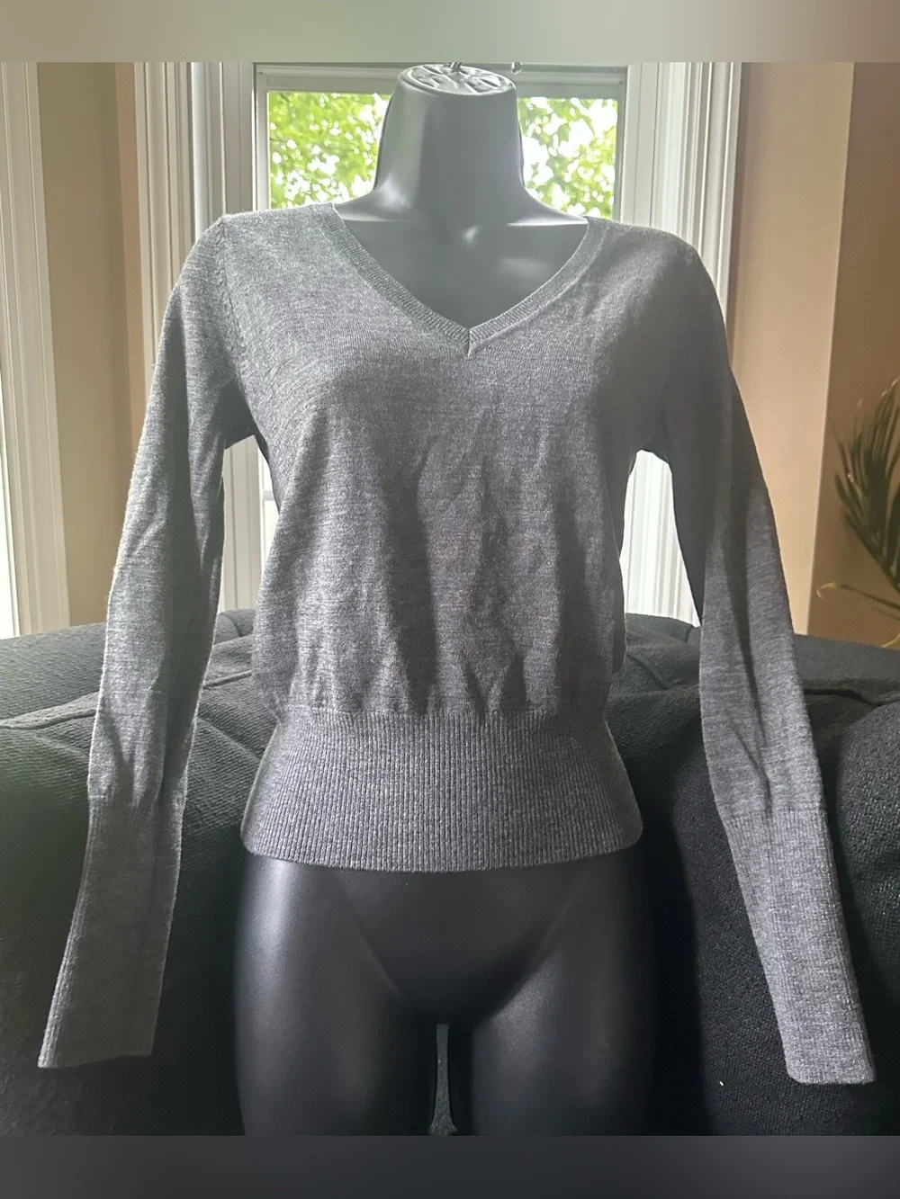 BCBGMaxAzria • 100% merino wool • v-neck sweater • charcoal gray • small
